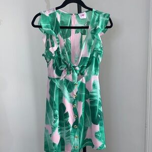 Buddy Love Green and Pink Leaf Print Dress